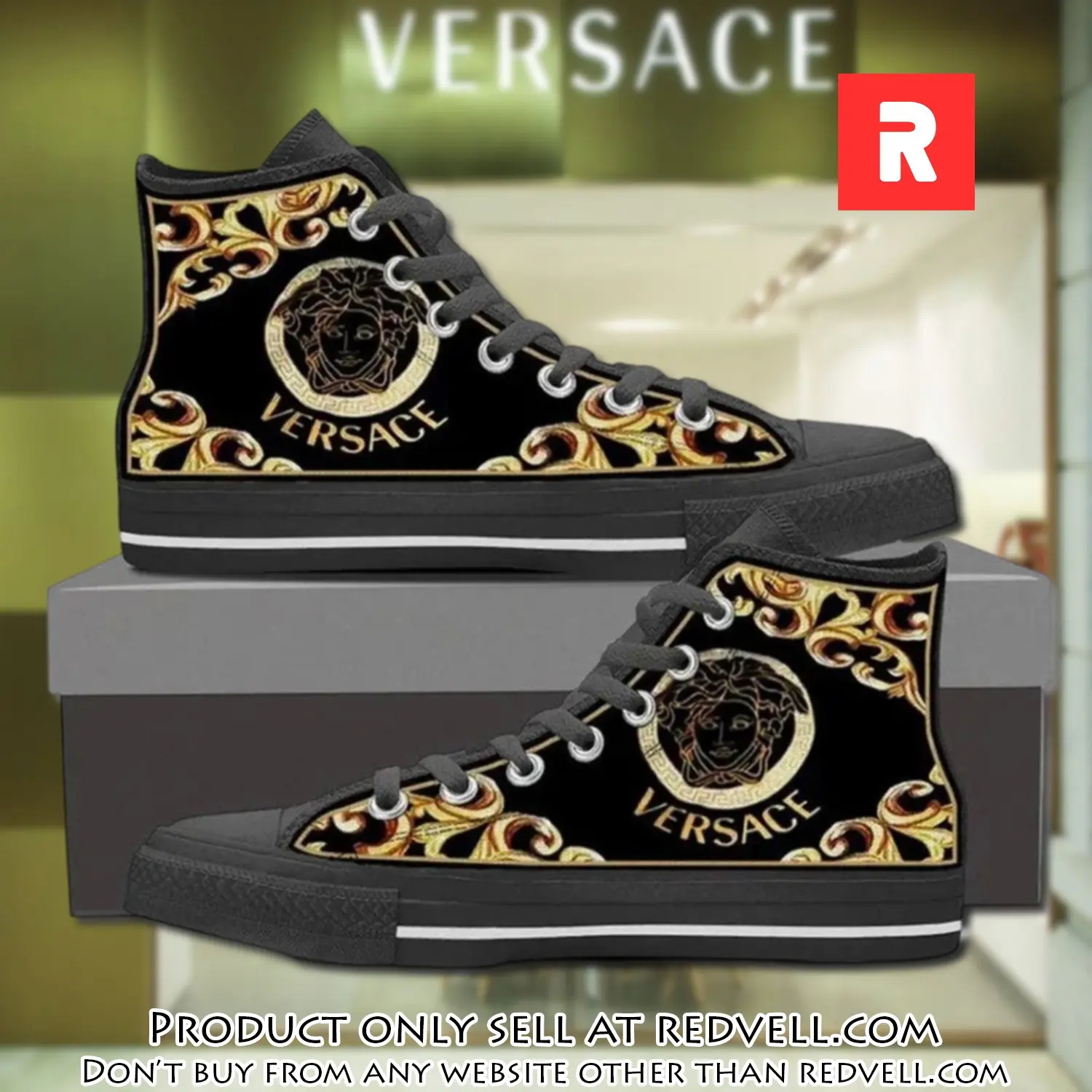 Versace medusa golden black high top canvas shoes luxury brand gifts for men women rv4141554